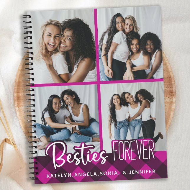 Carnet Besties Forever 4 Photo Collage Pink Plaid Friends (Créateur téléchargé)
