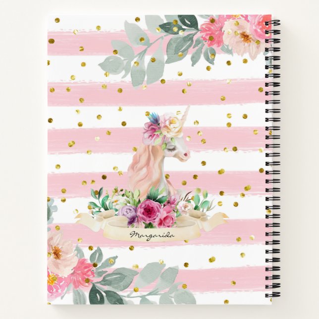 Carnet Beutiful Unicorn Pastel Pink Stripes Gold Parties  (Dos)