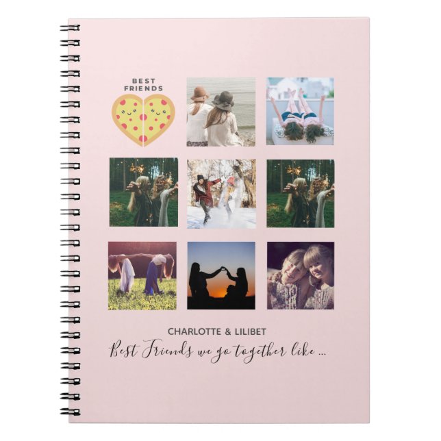 Carnet BFF Photo Collage Cadeaux Dusty rose PIZZA Amis (Devant)