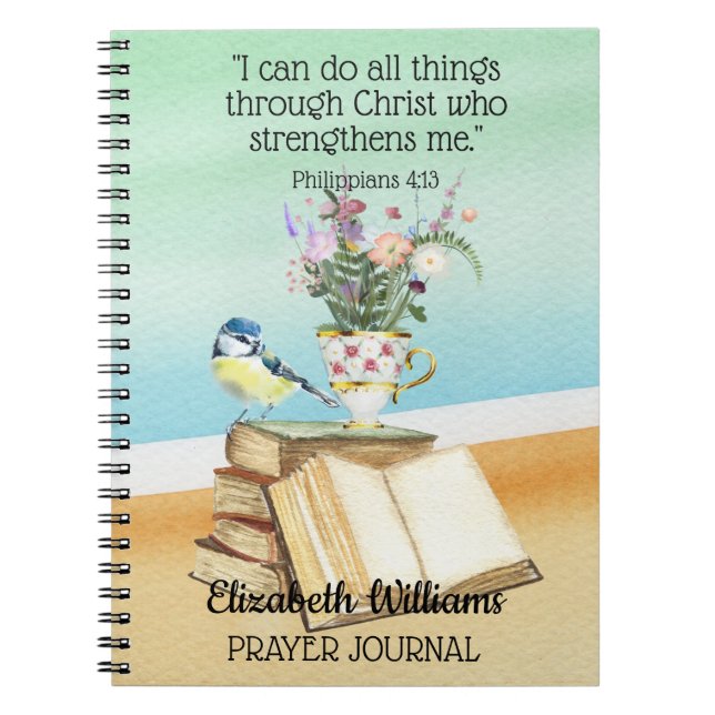 Carnet Bible Verse Citation Aquarelle Floral Oiseaux Livr (Devant)