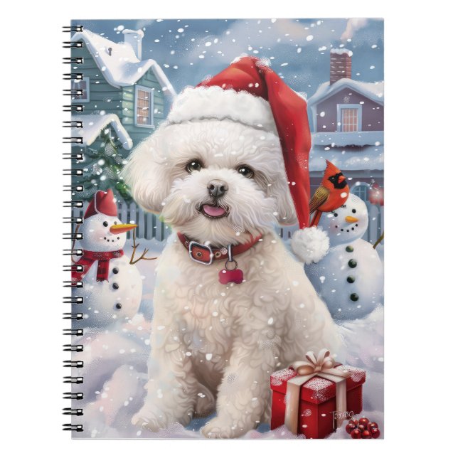 Carnet Bichon Frise Chien Hiver Merveilles Pays de Noël J (Devant)