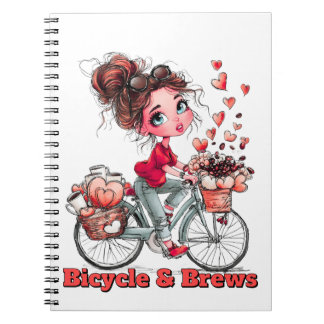 Carnet Bicycle & Brews Cute Coffee Girl Spiral Notebook