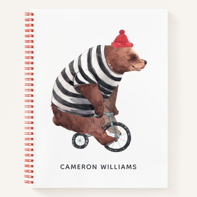 Carnet Bicyclette Ours amusant | Ajouter Votre Nom (Devant)