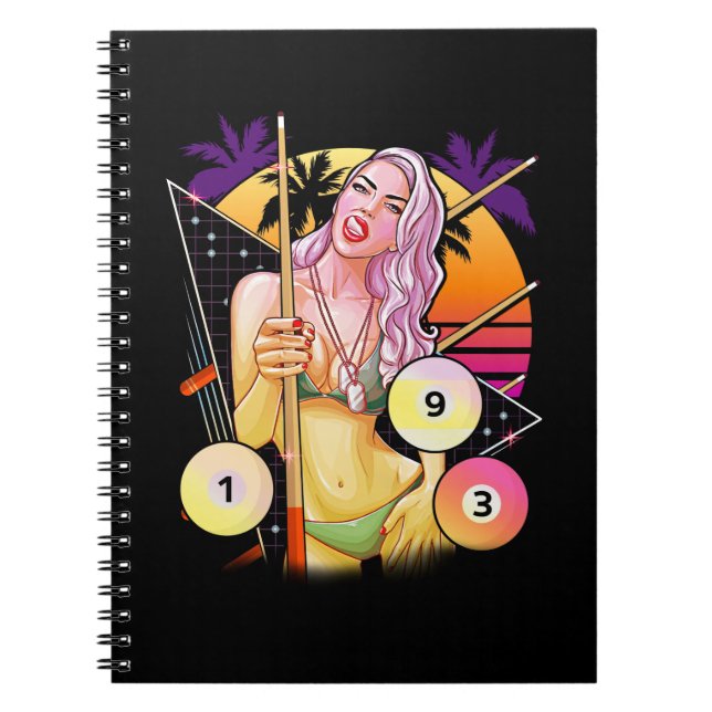 Carnet Billiard Girl Vaporwave 80s 90s Snooker Pool (Devant)