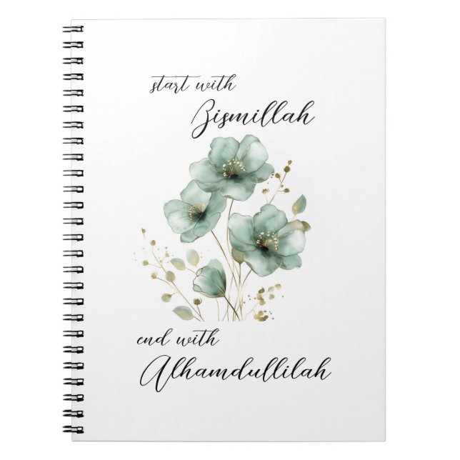 Carnet Bismillah Alhamdullilah Green Floral (Devant)