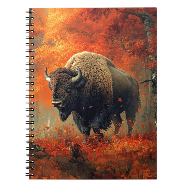 Carnet Bison dans l'artisanat boisé d'automne (Devant)