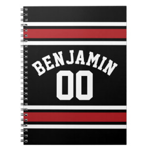 Carnet Black and Red Sports Jersey Nom personnalisé Numér