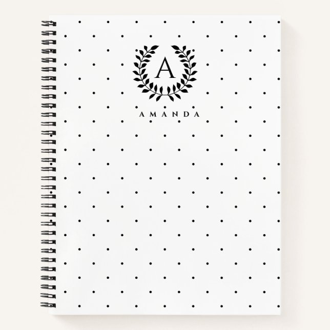Carnet Black And White Laurel Monogram Polka Dot Pattern (Devant)