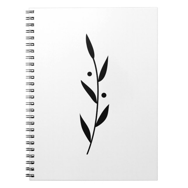 Carnet Black and White Leaf Branch Clean Botanical  (Devant)