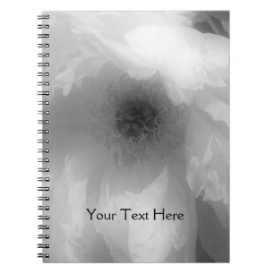 Carnet Black And White Peony Flower Petals Notebook