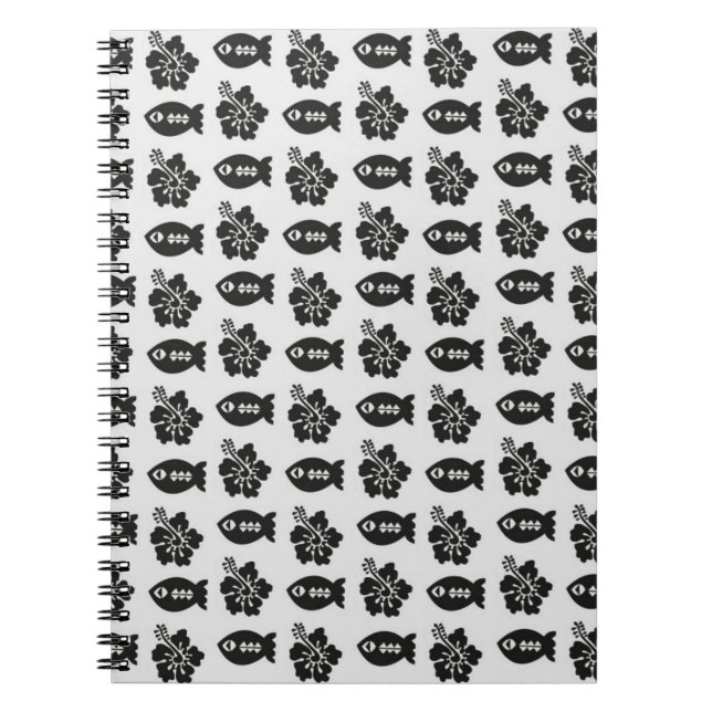 Carnet Black and White Tiki Fish and Flower Pattern (Devant)