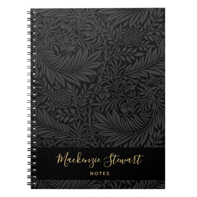 Carnet Black Custom Name Floral Pattern (Devant)
