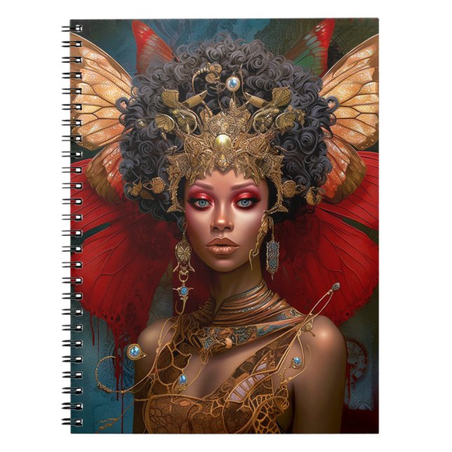 Carnet Black Fairy Queen Red Gold Fairy Imaginaire Art (Devant)