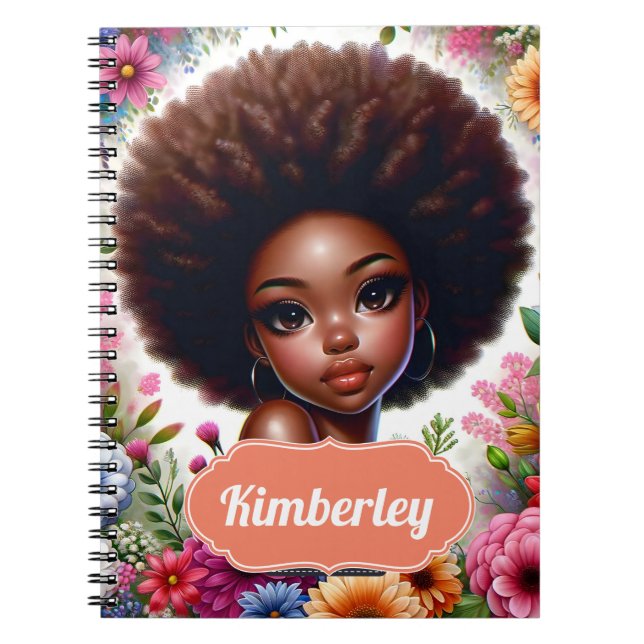 Carnet Black girl Africaine Américaine avec Afro (Devant)