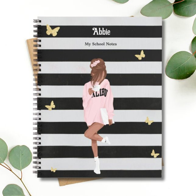 Carnet Black Gold Butterfly Cute Girl Modern Pink School (Créateur téléchargé)