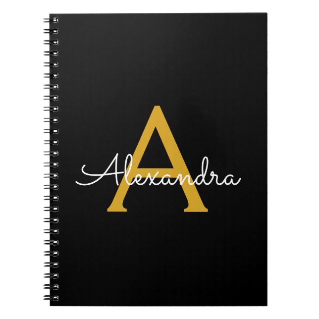 Carnet Black Gold Modern Script Girl Monogramme Nom (Devant)