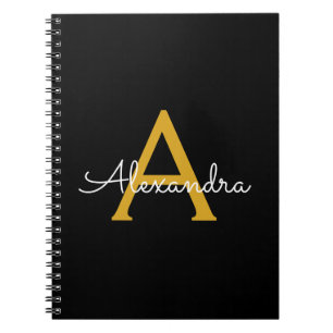 Carnet Black Gold Modern Script Nom du monogramme de la f