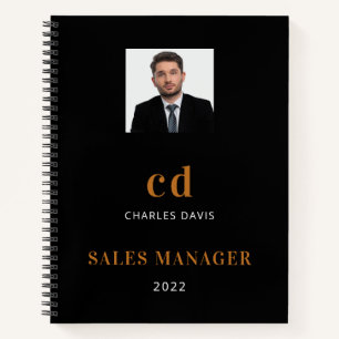 Carnet Black gold name initials photo business