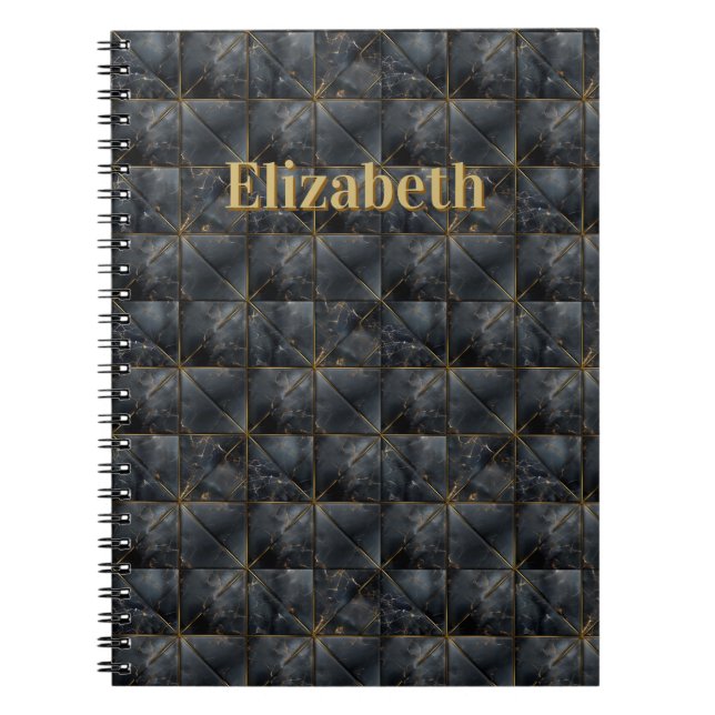 Carnet Black Onyx Tiled Pattern Name Monogram (Devant)