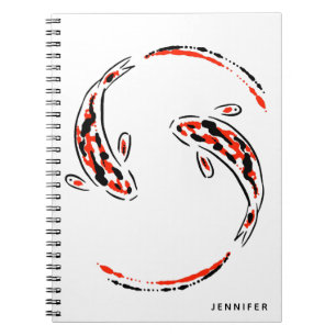 Carnet Black & Red Japanese Koi Fish Artistic