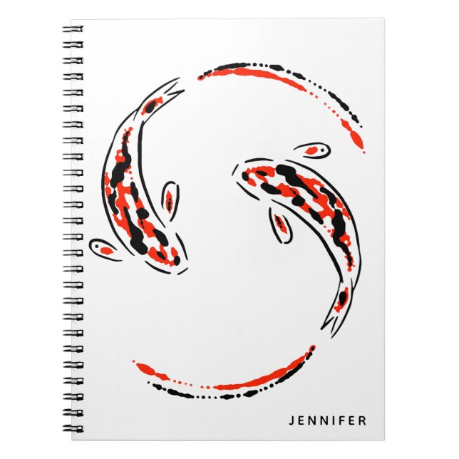 Carnet Black & Red Japanese Koi Fish Artistic (Devant)