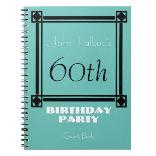 Carnet Black retro frame 60th Birthday Party Guest Book