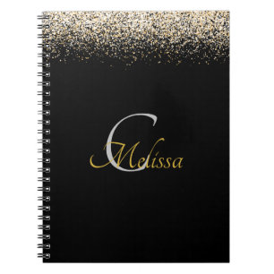 Carnet Black Rose Gold Faux Glitter Monogram Name