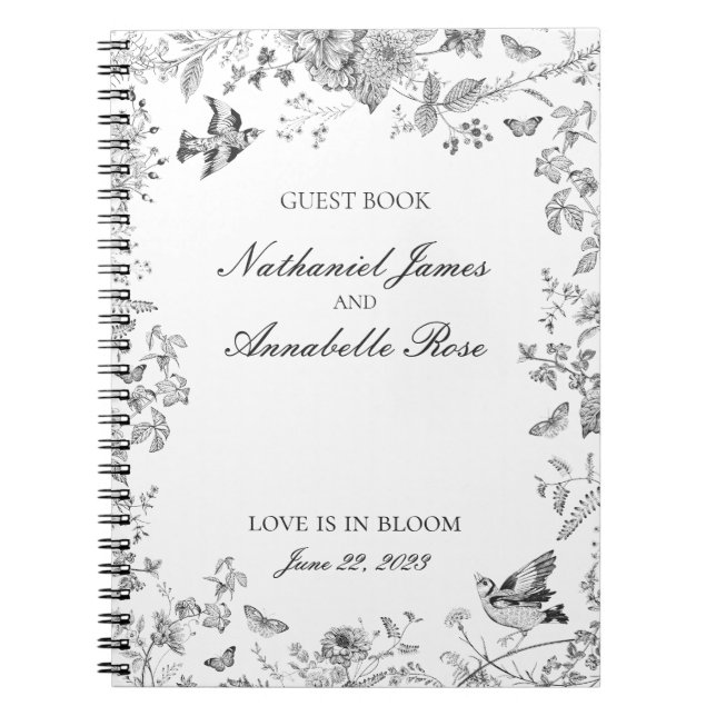 Carnet Black Toile De Jouy Floral Wedding Guest Book (Devant)