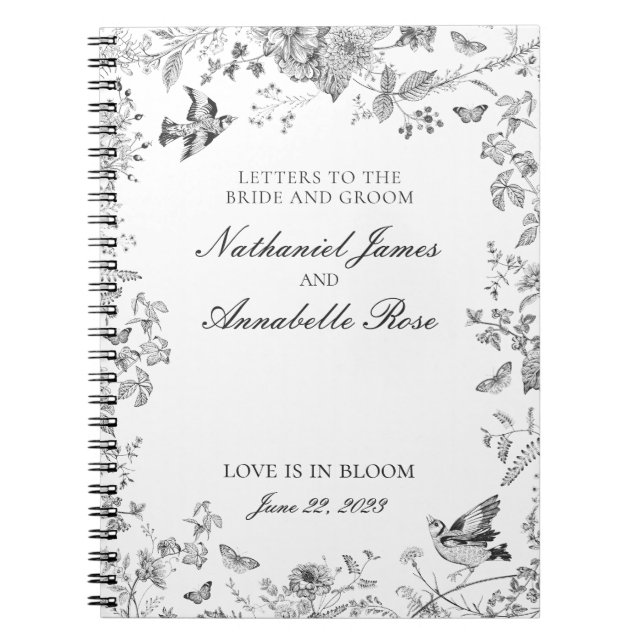 Carnet Black Toile De Jouy Wedding Letters Bride & Groom (Devant)