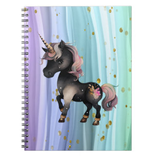 Carnet Black Unicorn Purple Pink Tail