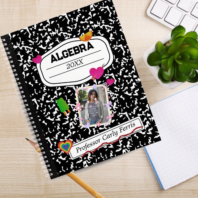 Carnet Black White Ado Collage School, Photo personnalisé (Black White Teen Collage Custom Photo Notebook)