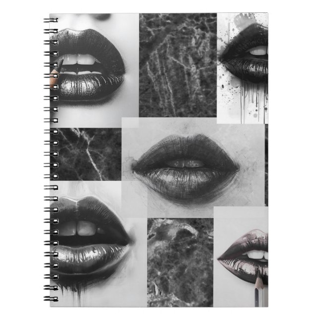 Carnet Black & White Lips Collage Spiral Notebook (Devant)