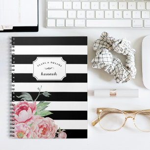 Carnet Black & White Peony Floral Stripe