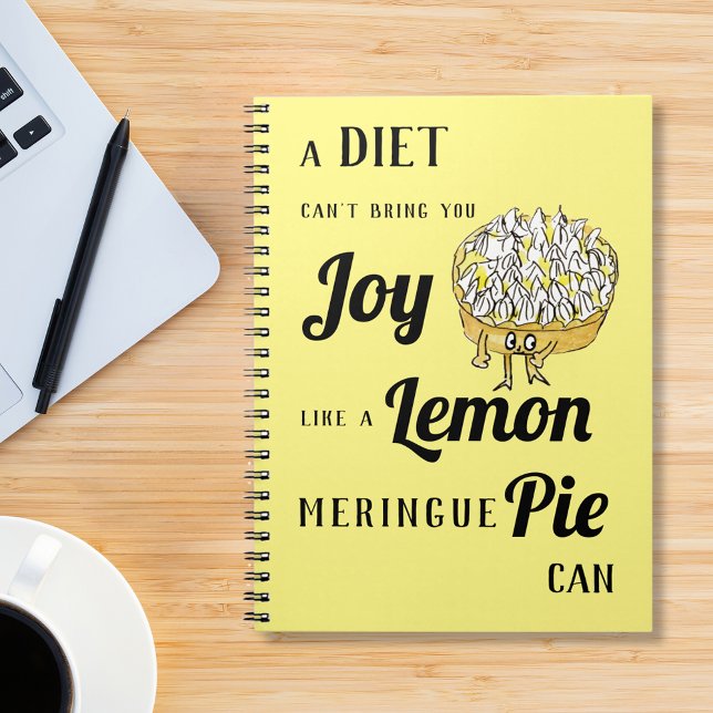 Carnet Blague drôle de régime sur la tarte au citron meri (Funny lemon meringue pie diet joke notebook. Modern typography and cartoon watercolor cake art)