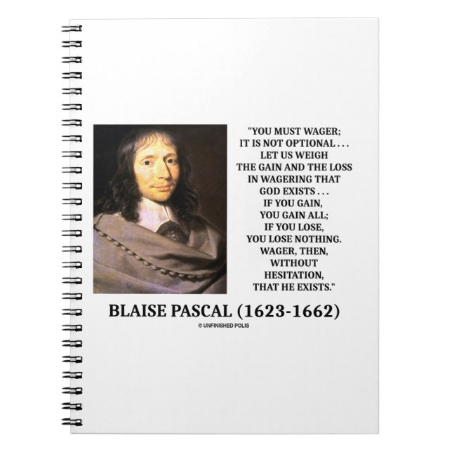 Carnet Blaise Pascal Gain Loss Wagering God Existe Citati (Devant)