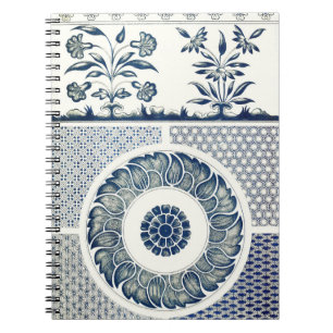 Carnet Blanc bleu Floral chinois rond