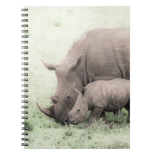Carnet blanc de rhinocéros et de bébé (Devant)