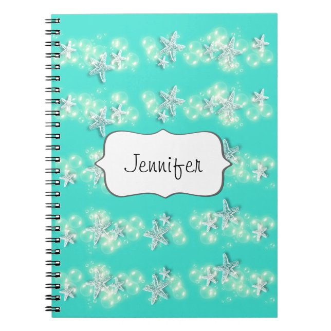 Carnet Blanc de turquoise d'étoiles de mer de plage (Devant)