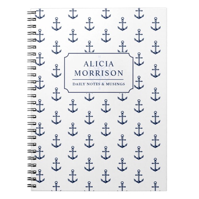 Carnet Blanc fait sur commande de motif nautique d'Ancre (Devant)