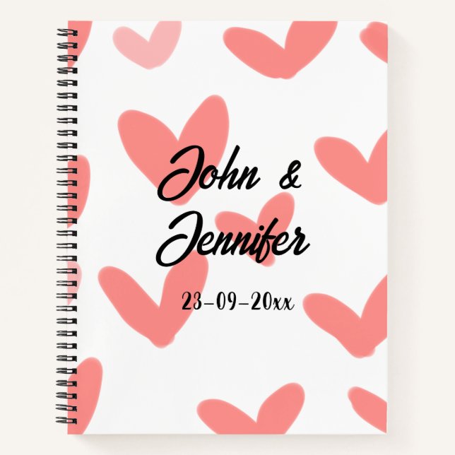 Carnet blanc simple style de texte mariage rouge coeur (Devant)