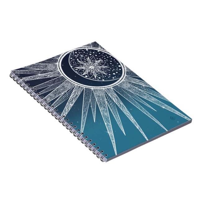 Carnet Blanc Sun Moon Mandala Blue Gradient Design (Côté Droit)