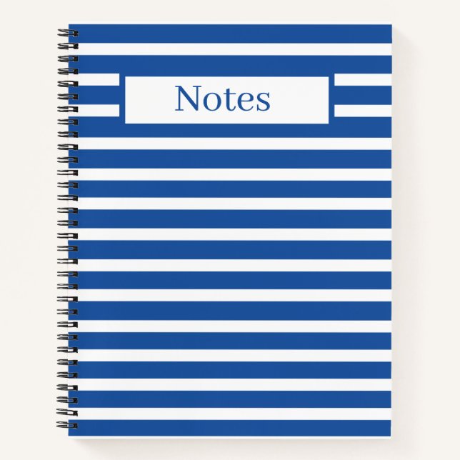 Carnet Bleu blanc bandes personnalisées (Devant)