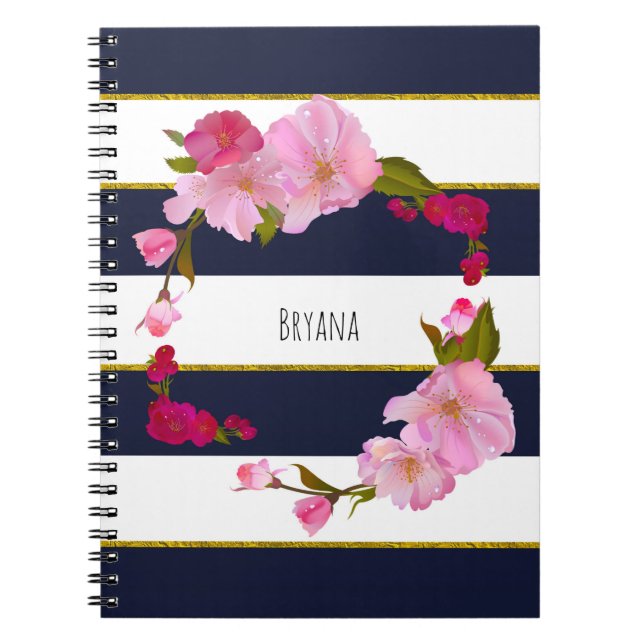 Carnet Bleu blanc et or Moderne Floral Cham (Devant)