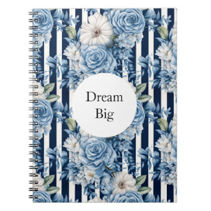 Carnet Bleu blanc rayures florales