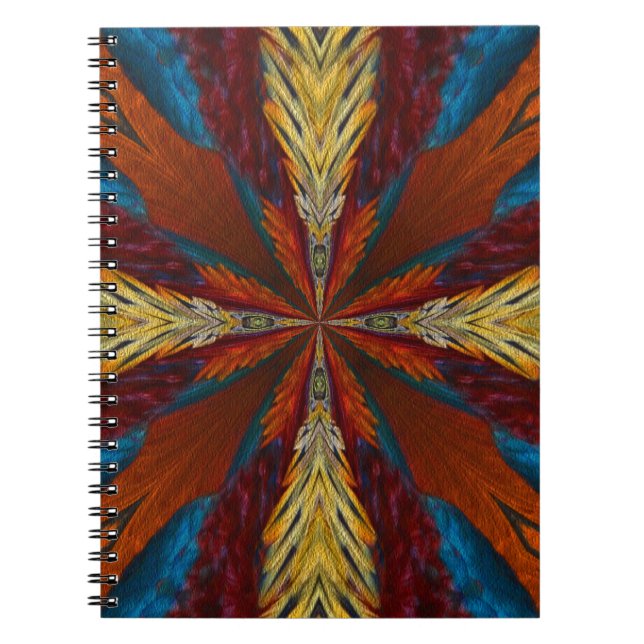 Carnet Bleu Brown Rouge Abstrait Plumes Art (Devant)