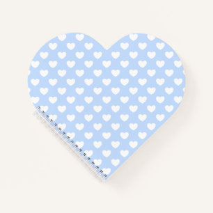 Carnet Bleu Clair Et Coeurs Blancs En Forme De Coeur