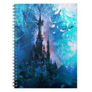 Carnet bleu de grunge de château d'imaginaire de