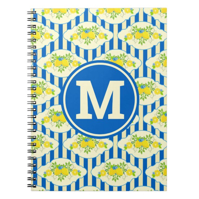 Carnet Bleu d'été et citrons et Motif Feuille (Devant)
