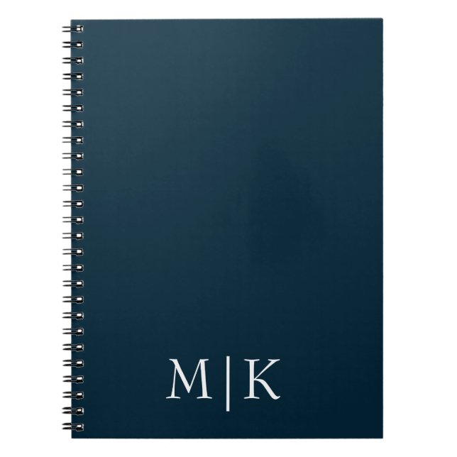 Carnet Bleu et blanc foncé de la marine | Monogramme mode (Devant)