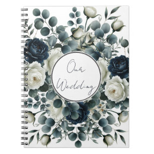 Carnet Bleu foncé et blanc Moderne Floral Mariage